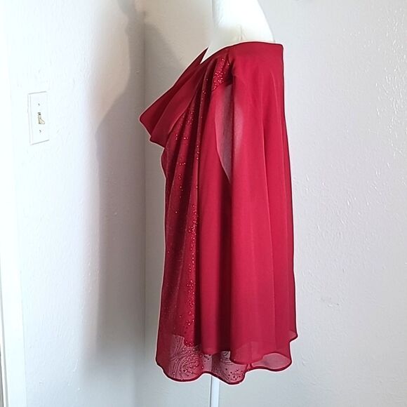 Another Thyme Red Glittery Blouse with Cowl Neckline,  Size 3X - Picture 5 of 10